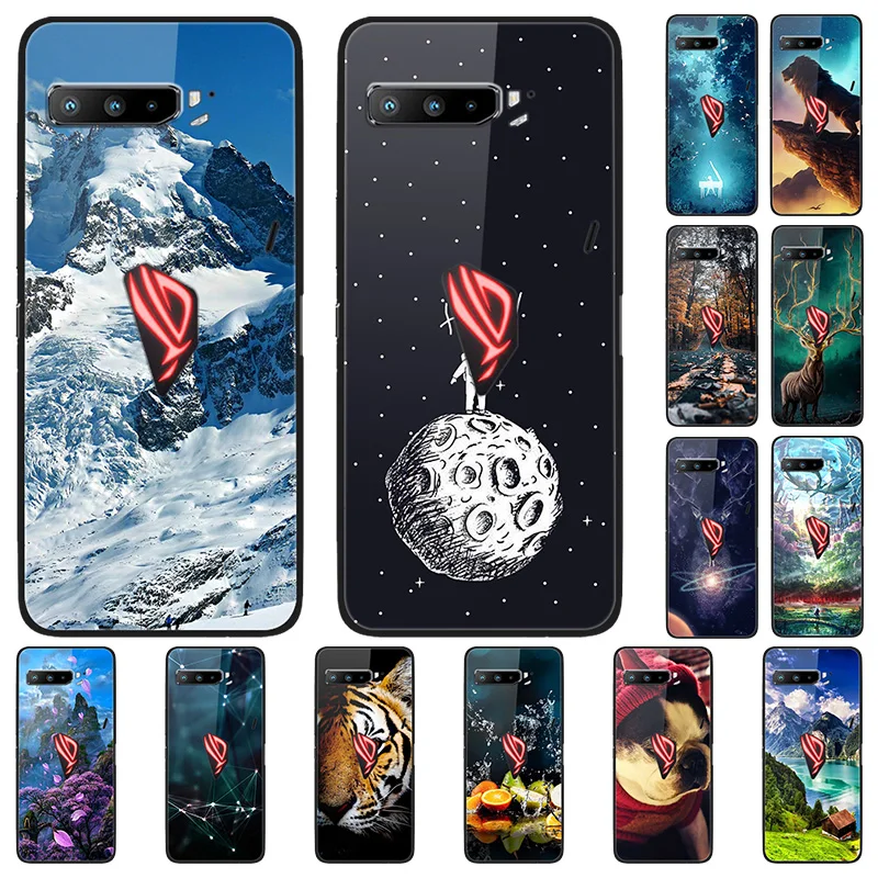 Стеклянный чехол для ASUS ROG Phone 3 Strix ZS661KS задняя крышка с черным силиконовым