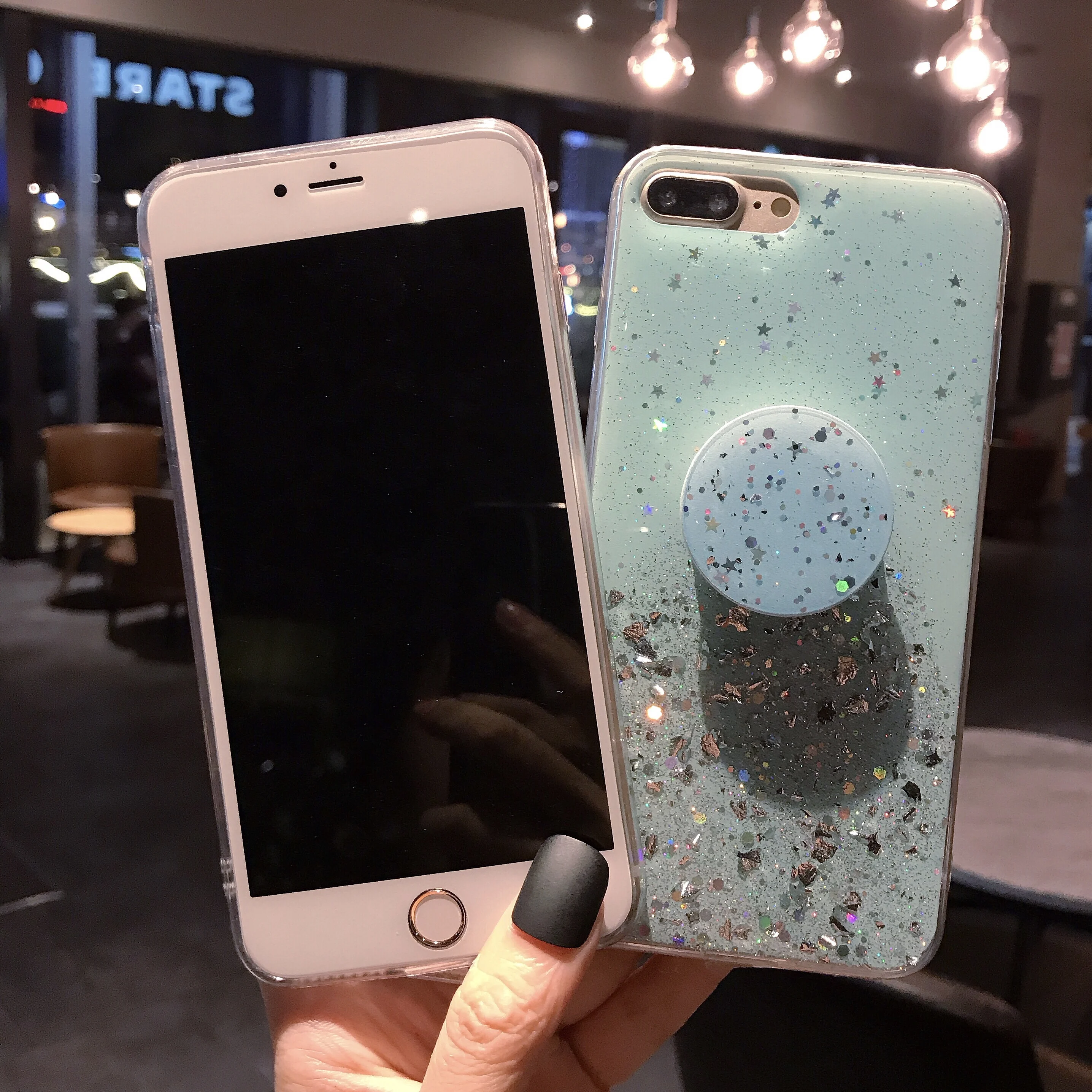 Bling Sequins Glitter ring holder silicone phone case For iphone 6 6S 7 8 Plus X XS 11 Pro MAX XR Back Cover With Glass Film |