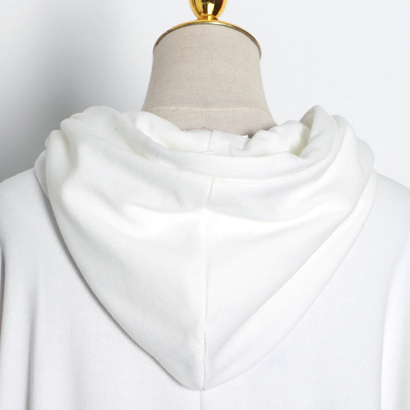 

GALCAUR Black Sweatshirts For Women Hooded Batwing Long Sleeve Minimalist Drawstring Loose Casual Midi Pullovers Female 2021 New