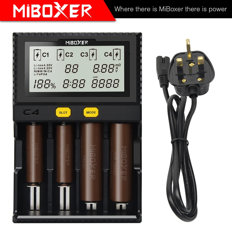 Умное зарядное устройство Miboxer C4 ЖК-дисплей для литий-ионных IMR ICR LiFePO4