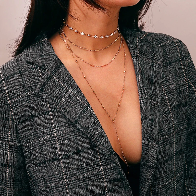 Женское многослойное ожерелье с подвеской из бисера и циркона|Ожерелья