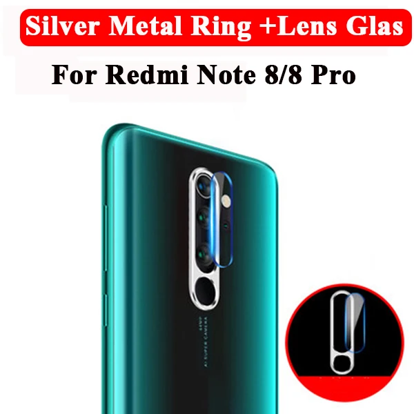 Glass Silver Ring Закаленное стекло для Xiaomi Redmi Note 7 Pro металлическое защитное кольцо для объектива камеры для Redmi Note 8 Защитная крышка для экрана телефона - Цвет: Glass Silver Ring