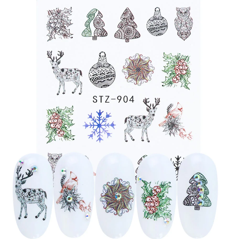 12pcs Xmas Nail Sticker Wraps Decal Snowflake Animal Christmas Tree Flower Decals Winter Water Transfer Slider JISTZ892-905