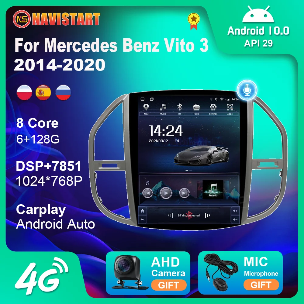 

Автомагнитола для Mercedes Benz Vito 3 2014-2020 Android, мультимедийная стереосистема, стиль Тесла, GPS-навигация, Carplay, 2din Аудио для автомобилей