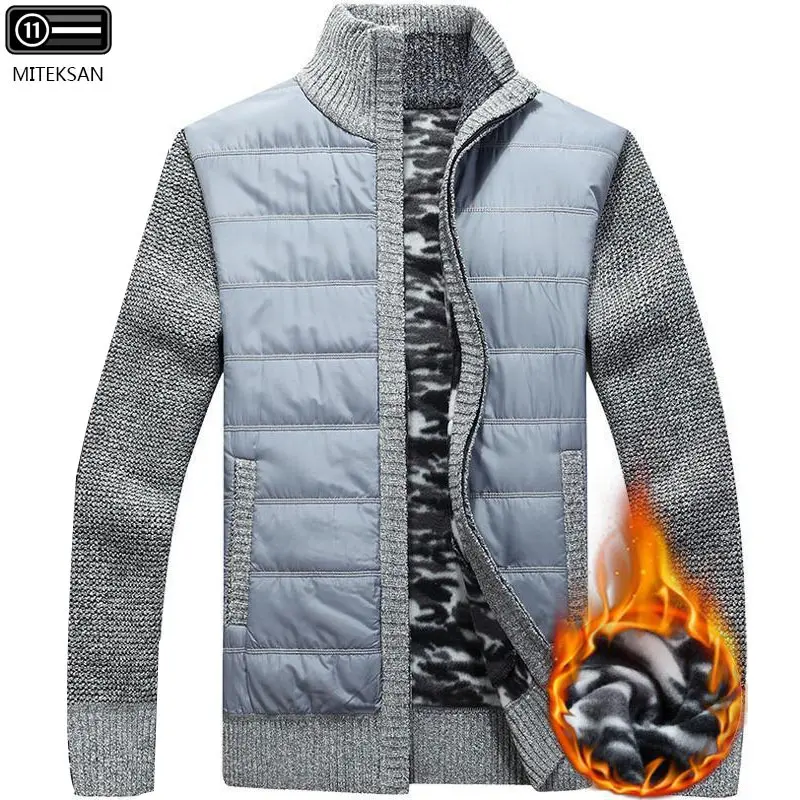 

New Fashion Men's Thick Cardigan Jacket Coats Wool Liner Zipper Knitting Slim Fit Casual Stand Collar Warm Coats For Male M-3XL
