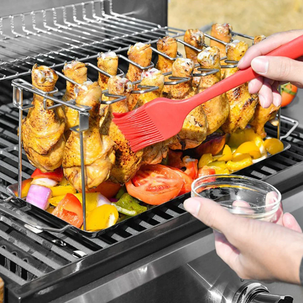 

4 Pcs Chicken Leg Wing Grill Rack BBQ Chicken Stand Stainless Steel BBQ Stand