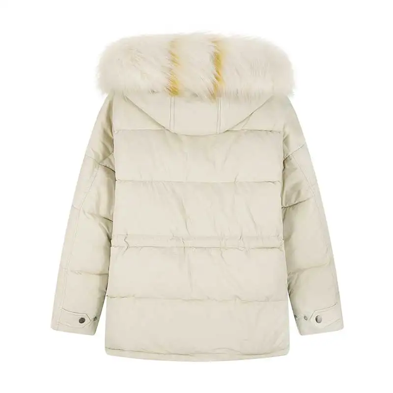 Зимнее пуховое пальто с капюшоном и меховым воротником длинная теплая Женская