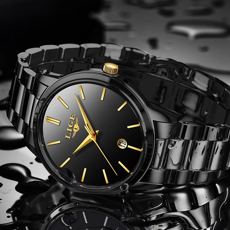 LIGE золотые мужские s часы лучший бренд класса люкс модные бизнес из нержавеющей