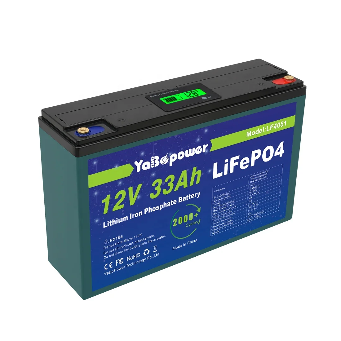

Large Capacity Rechargeable LED Light 12V 33Ah LiFePO4 Lithium Battery for Solar Energy Storage Systems