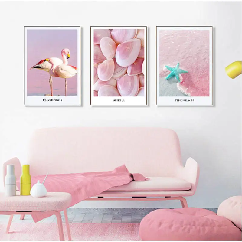 Ракушки и морские звезды Фламинго животное холст картины скандинавские аниме