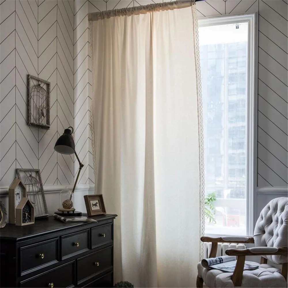 

1.5M Width Pure Color Curtain White Lace Trim Living Room Kitchen Curtain Partition Curtain Bay Window Curtain Home Decoration