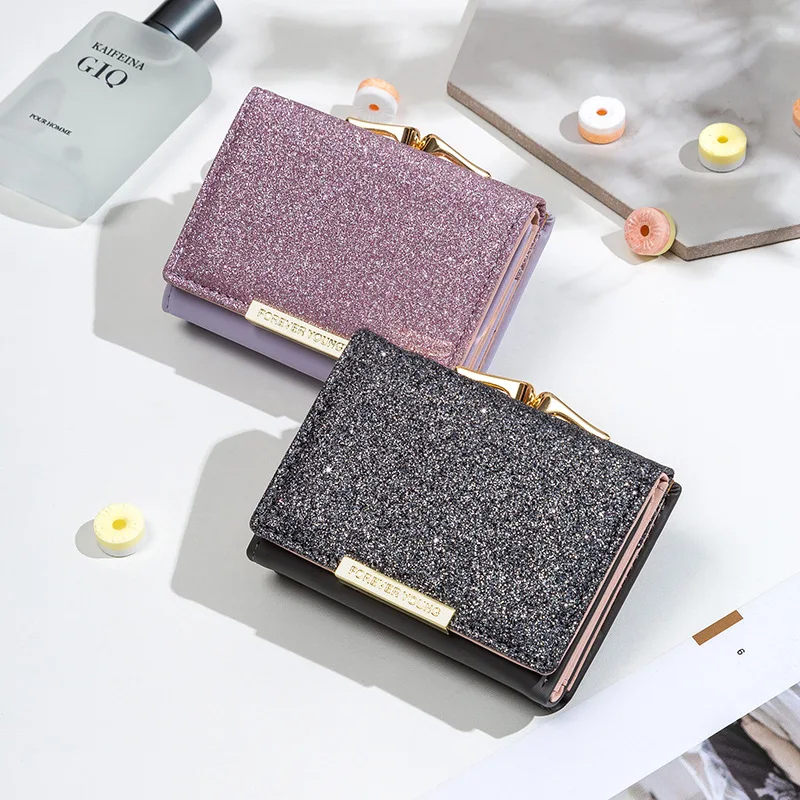 

2022 Women Shiny Wallet Three Fold Wallets cartera mujer Ladies Coin Pocket Women's Purse Simple Clutch Bag portefeuille femme