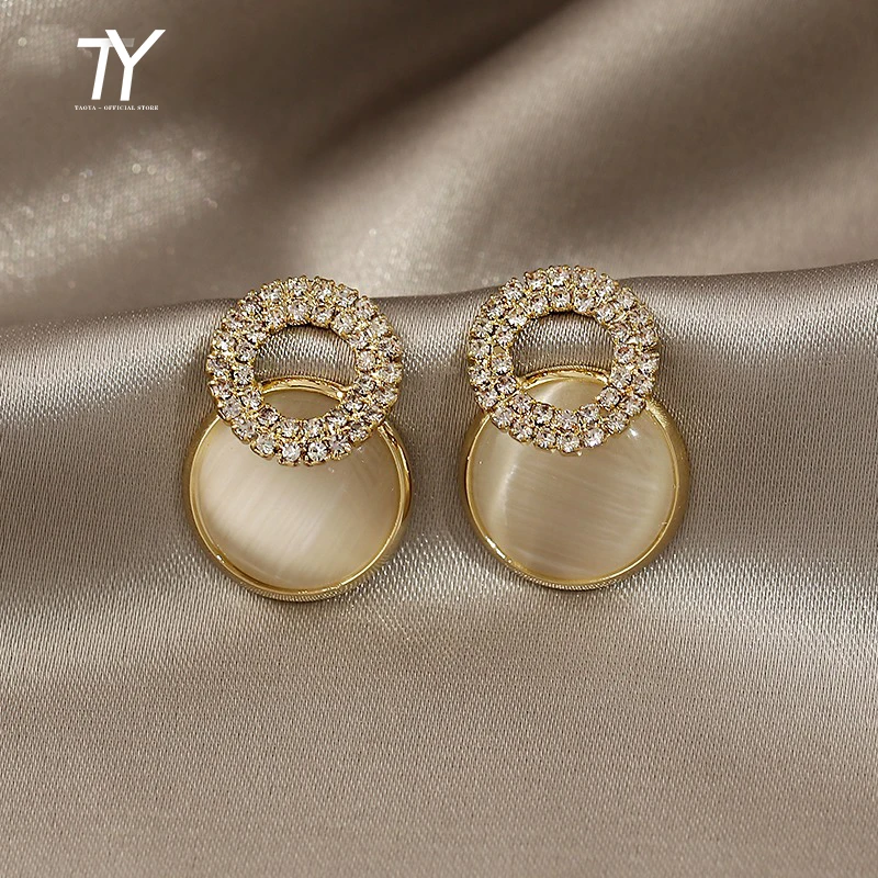 

High Level Sense Circle Opal Gold Colour Earrings For Woman Korean Fashion Jewelry Wedding Party Girls' Luxury Unusual Earrings