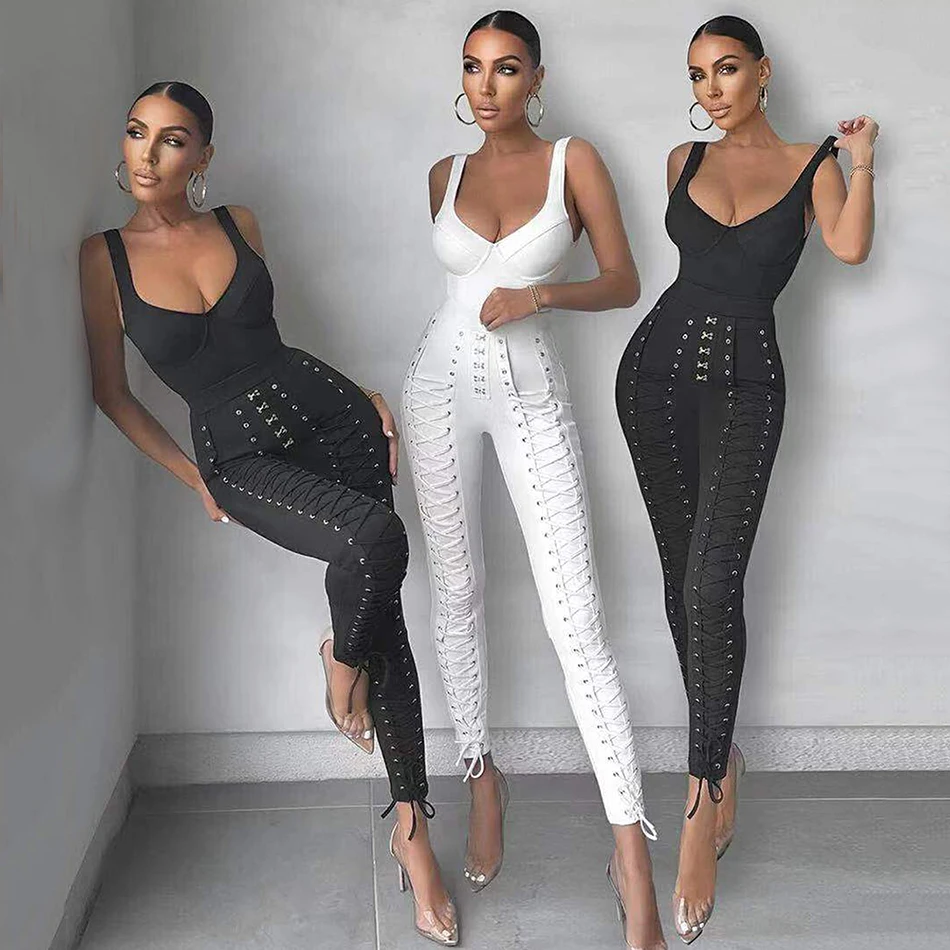 

High-quality 2021 Summer Bodyco Fashion Women's Two-Piece Set Sexy Vest Top + Lace-up High-Waist Pencil Pants Club Party Set
