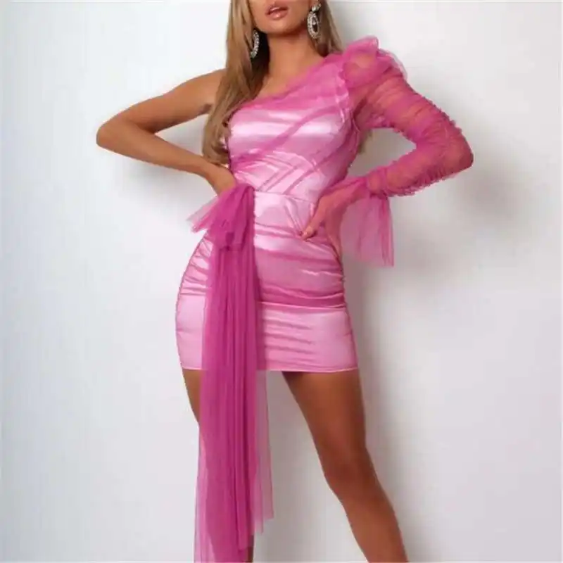 Одно плечо пикантные Клубные вечерние облегающее платье Slim Fit сезон: весна–лето