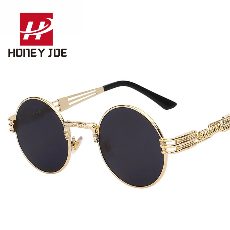 

Retro Fashion Gothic Steampunk Sunglasses Men Women Metal Wrap Eyeglasses Round Shades Brand Designer Sun glasses Mirror UV400