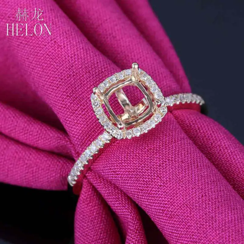 

HELON Cushion 6x5.5mm Solid 14K Yellow Gold Natural Diamonds Semi Mount Engagement Ring Women Wedding Trendy Fine Jewelry