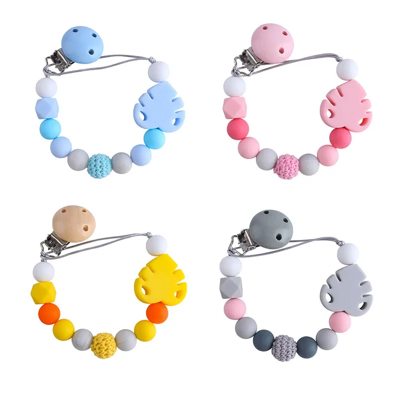 

New Baby Pacifier Clip Chain Silicone Leaves beads Soother Pacifier Clips Holder For Infant Nipple Bottle Clip Chain