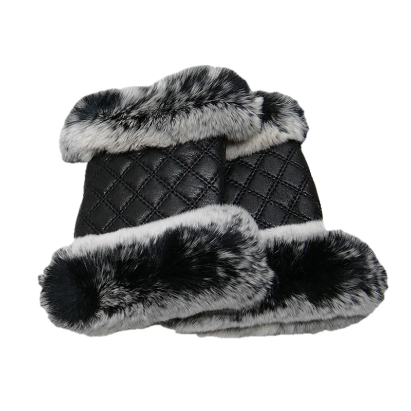 Зимние Модные черные перчатки из натуральной кожи с полупальцами овечья кожа