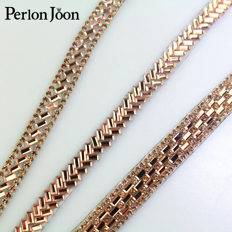 1 ярд стеклянные кристаллы Шампань Стразы Лента отделка горячей фиксации ленты