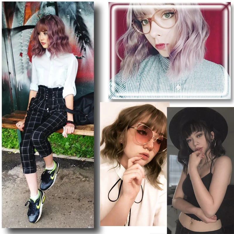 Парики из искусственных волос без шапочки основы короткий волнистые черный