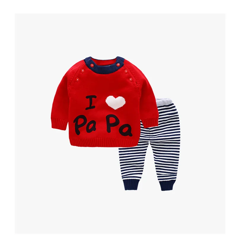 red love papa Комплект из 2 предметов, Детский кардиган, Детский свитер, комплект, маленький Хлопковый вязаный свитер, пуловер свитер для мальчиков+ штаны, костюм комплект одежды для новорожденных - Цвет: red love papa