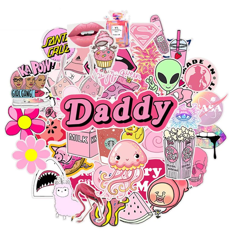 Наклейки из ПВХ YC-037 #50/шт. без повторов розовые милые наклейки на холодильник для