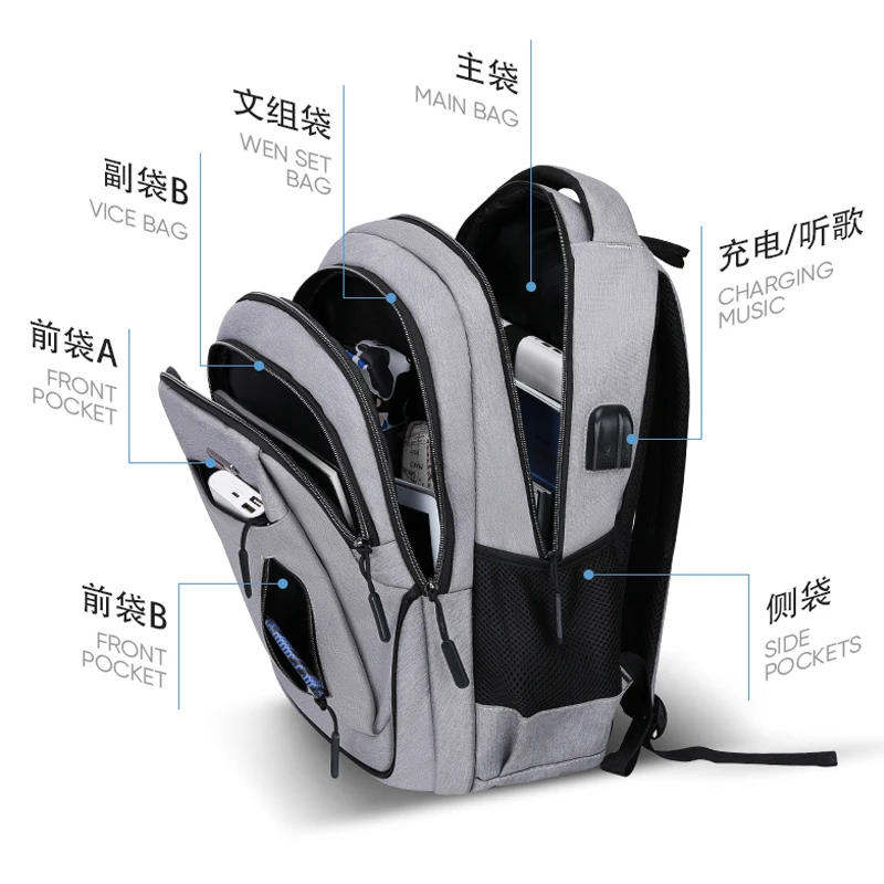 men usb charging laptop backpack 15 6inch multifunctional high school college student backpack male travel business bag pack free global shipping