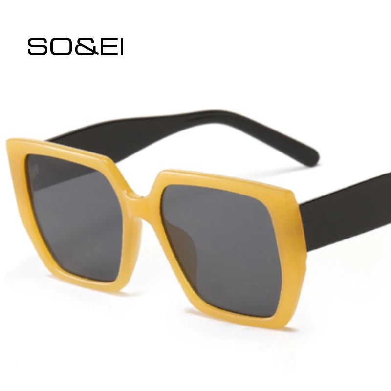

SO&EI Fashion Oversized Polygon Square Women Sunglasses Retro Jelly Tea Eyewear Men Green Yellow Shades UV400 Sun Glasses
