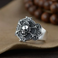 100 real 925 pure silver jewelry mens skull ring retro punk retro locomotive ring opening adjustable fine jewelr