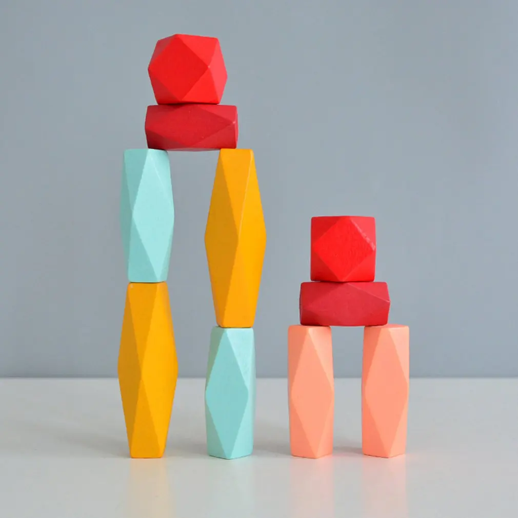 

Creative Wooden Balancing Stacked Stones Jenga Building Block Colored Stone Educational Toys Stacking Game Kid's Wooden Toys