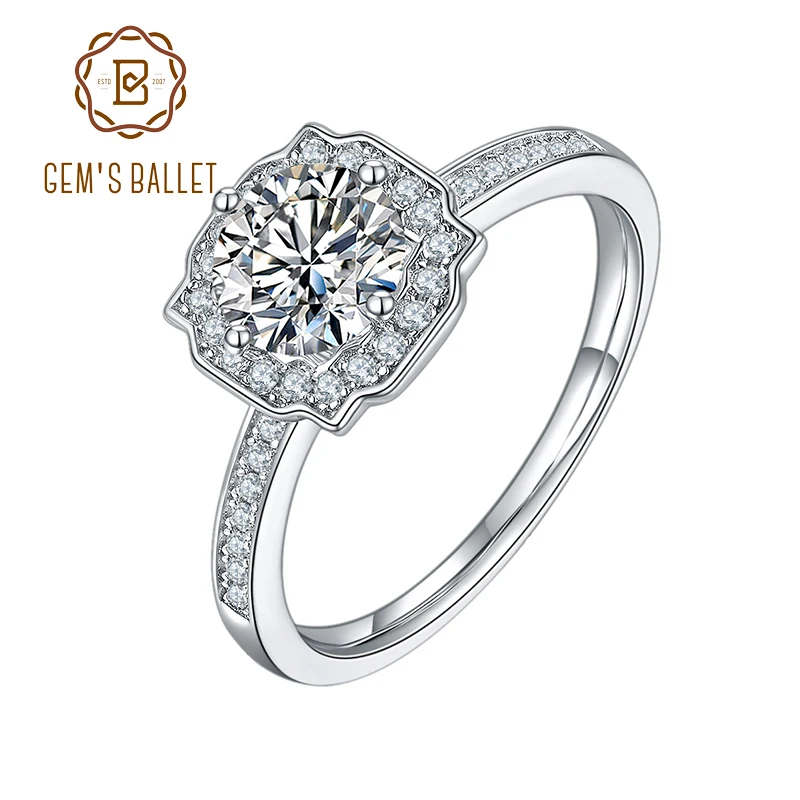 

GEM'S BALLET 585 14K 10K 18K Gold 925 Silver Ring 1.0Ct Round Halo Channel Moissanite Engagement Ring Wedding Ring For Women