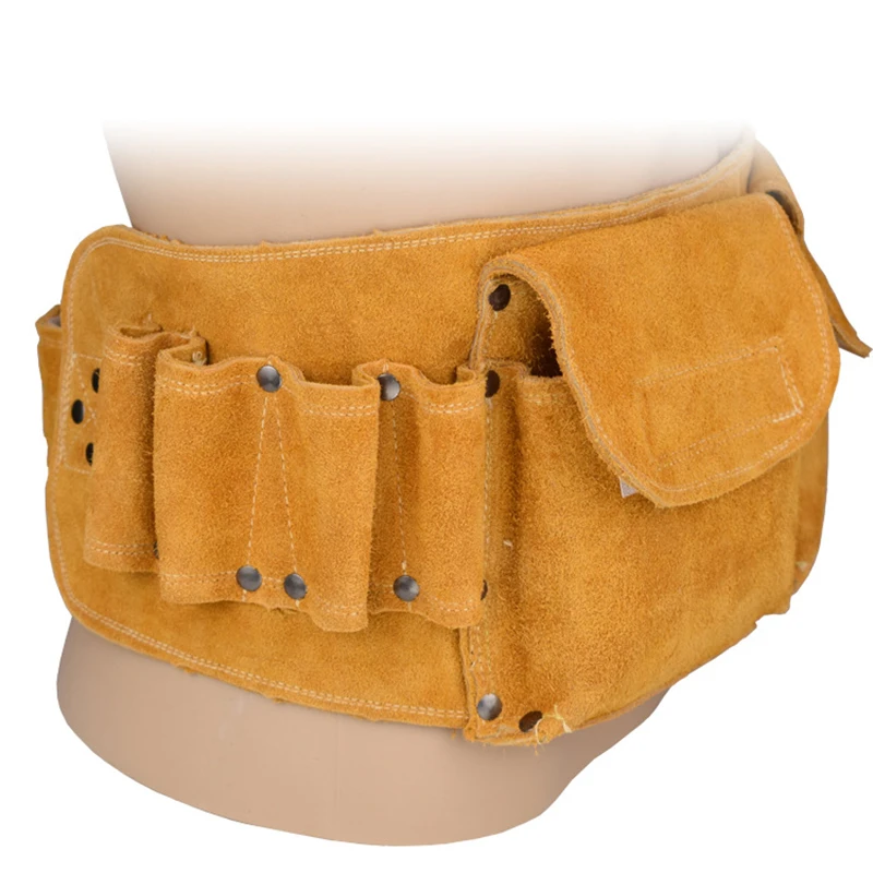 Cinturón de herramientas de cuero de vaca multifuncional, bolsa gruesa y duradera, bolso de cintura con múltiples bolsillos, para electricista