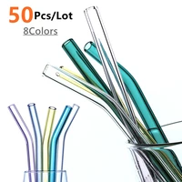 8 colors reusable glass straw drinking straws with cleaning brushes bar drinkware wine cocktail glass straws for party favors