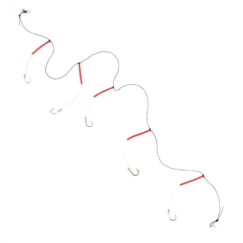 5Pcs 8# Fishhooks Stainless Steel Rigs Swivel Fishing Tackle Lures Pesca Baits Single Combination String Hook With 5 Small | Спорт и