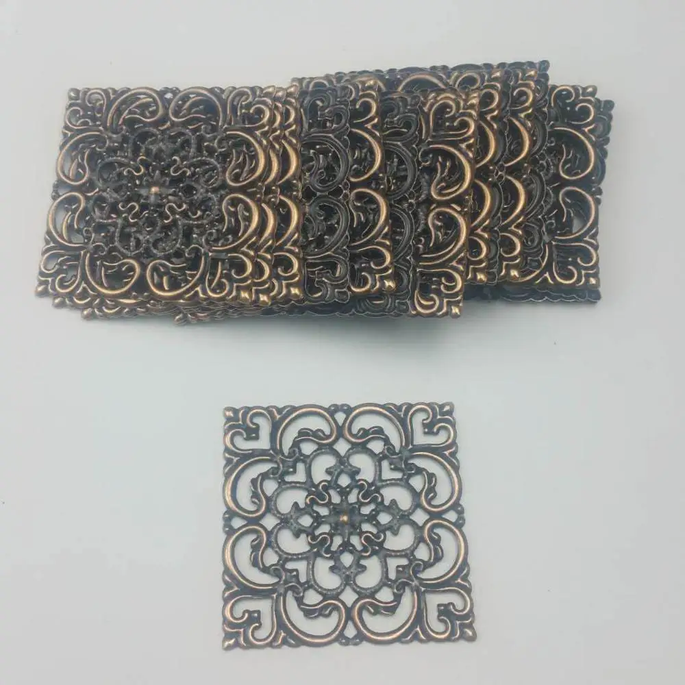 antique copper 20 шт./лот 40 мм филигранные квадратные обертки Разъемы Фурнитура для украшений Обертывания Разъемы для DIY изготовления ювелирных изделий - Цвет: antique copper