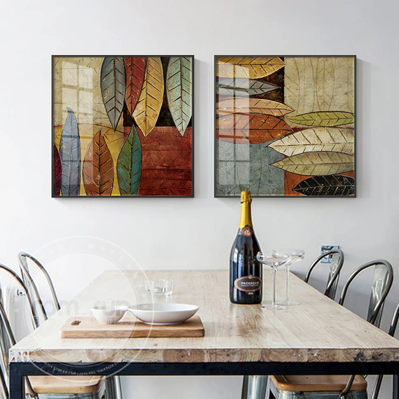 Абстрактная Картина на холсте с цветными листьями Ретро плакат зелеными