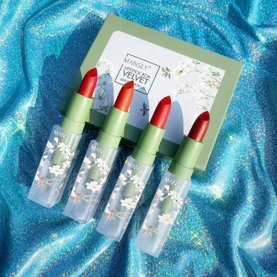 

MANSLY elegant rhyme lipstick 4PCS / set matte soft mist milk tea color rotten tomato red lipstick set box cosmetics wholesale