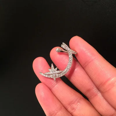 

S925 Silver Needle Single Star Moon Earrings Micro-inlaid Zircon Rice Moon Earrings Personality Creative Temperament New Tide