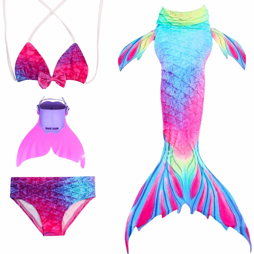 4 шт. хвост русалки комплект бикини плавательный костюм для детей с Моноласты