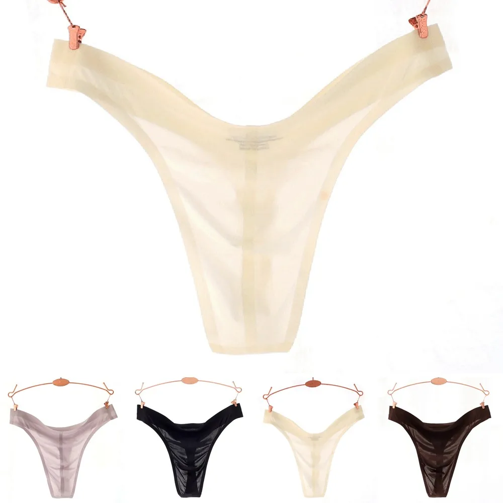 

Mens Sexy Underwear Seamless Thong Bikini Style String Briefs Solid Color Low Waist Solid Breathable See Through Underpants Male