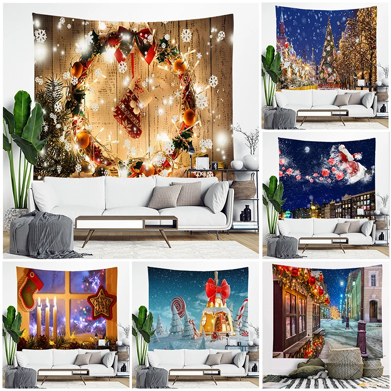 

Рождественский гобелен, снежинки, Санта-Клаус, зимняя Ночная подвесная ткань, одеяло для камина, подарки для дома