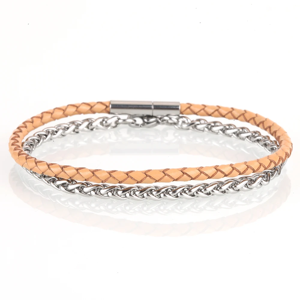 Браслет-шарма из нержавеющей стали винтажный кожаный модный Браслет-бойфренд