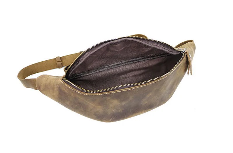 

Fashion luxury natural real leather men daily sports outdoor chest bag retro crazy horse leather shoulder messenger waist bag