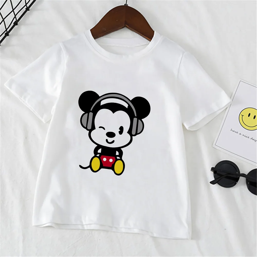 

Новинка 2021, летняя детская футболка с короткими рукавами и изображением героев мультфильмов, Минни, Микки Мауса, для маленьких мальчиков и д...