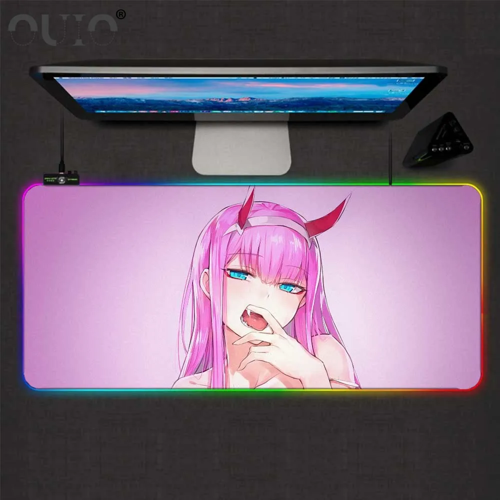 

Anime Darling In The Franxx Sexy Girl Anime Mouse Pad Zero Two RGB Gaming Mouse Pad LED Color Light Lock Desktop Gaming Desk XxL