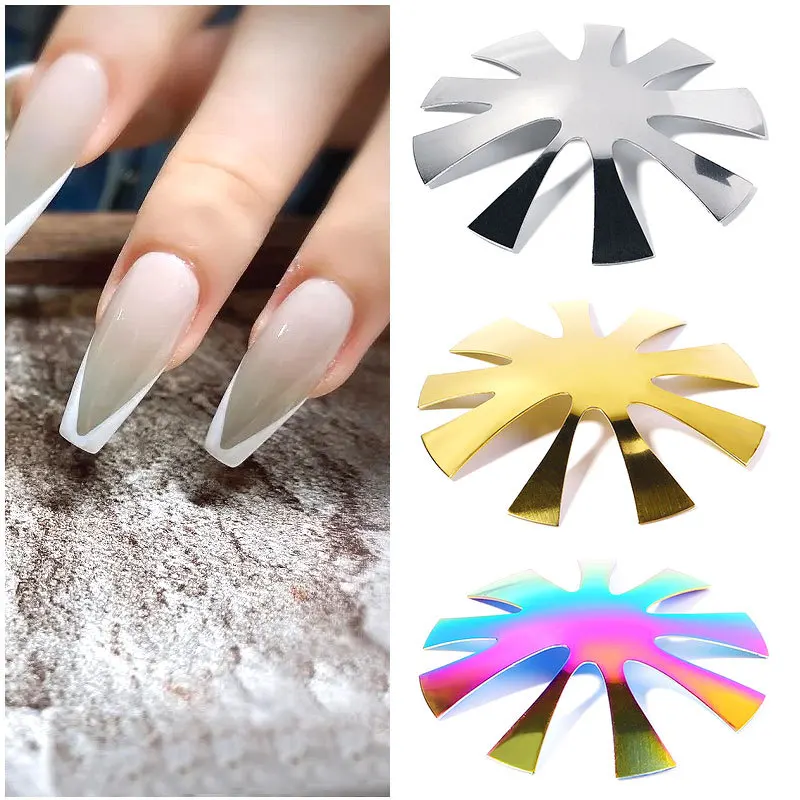 

9 Sizes Easy French Smile Cut V Line almond shape Tips Manicure Edge Trimmer Nail Cutter Acrylic Pink White Nails Steel