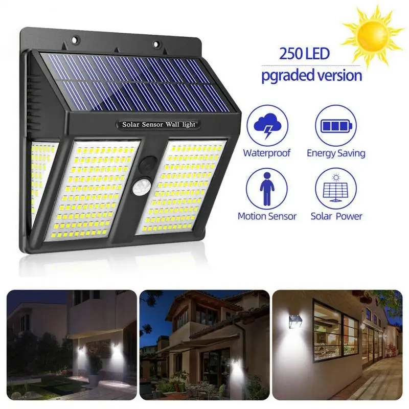

250LED Solar Light Outdoor Solar Lamp Powered Sunlight Waterproof PIR Motion Sensor Street Light for Garden Decoration dropship