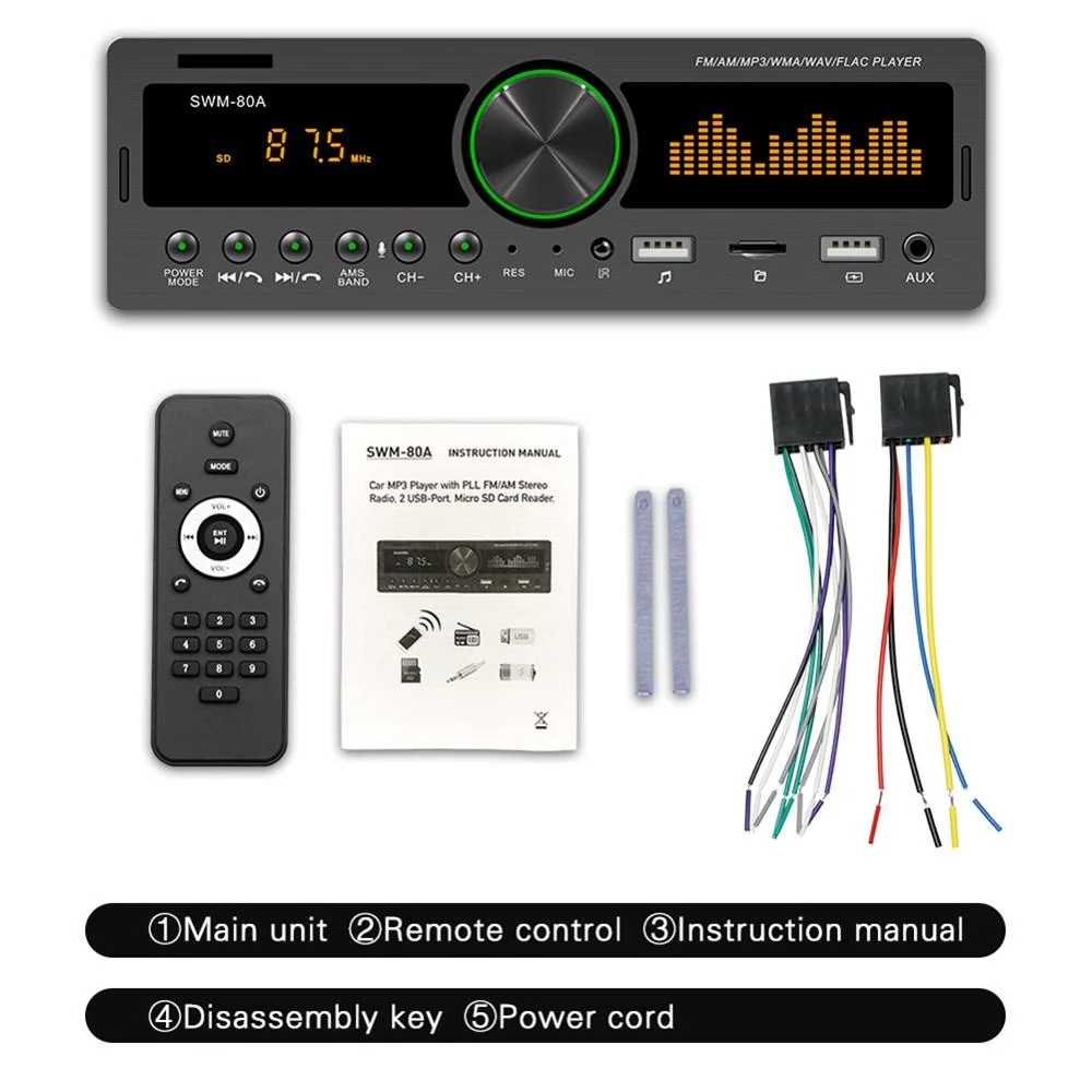 Car MP3 multimedia player 1 DIN dual screen radio audio reproduction TF USB auxiliary input car stereo locator swm-80a | Автомобили и