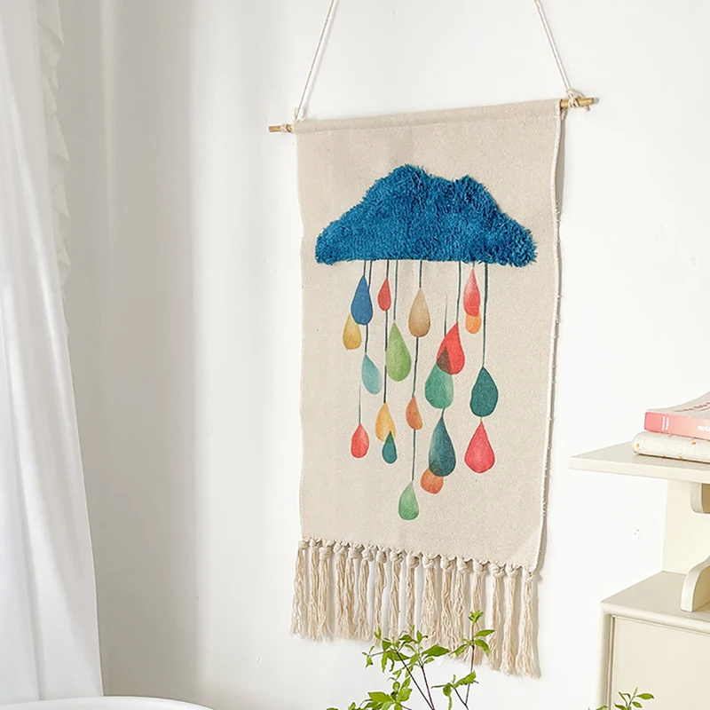 

1pc Cotton Nordic Art Hanging Cloth New Hand-knitted Tassel Tapestry Wall Hanging Handmade Bohemian Style Retro Home Decor